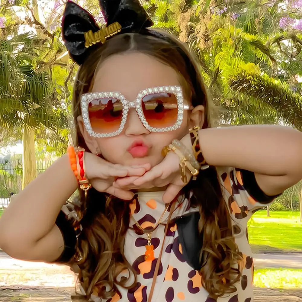 Occhiali da sole moda per bambini Occhiali da sole quadrati glitter per bambini Ragazzo Ragazza Occhiali eleganti con diamanti Occhiali per bambini Occhiali da festa UV400