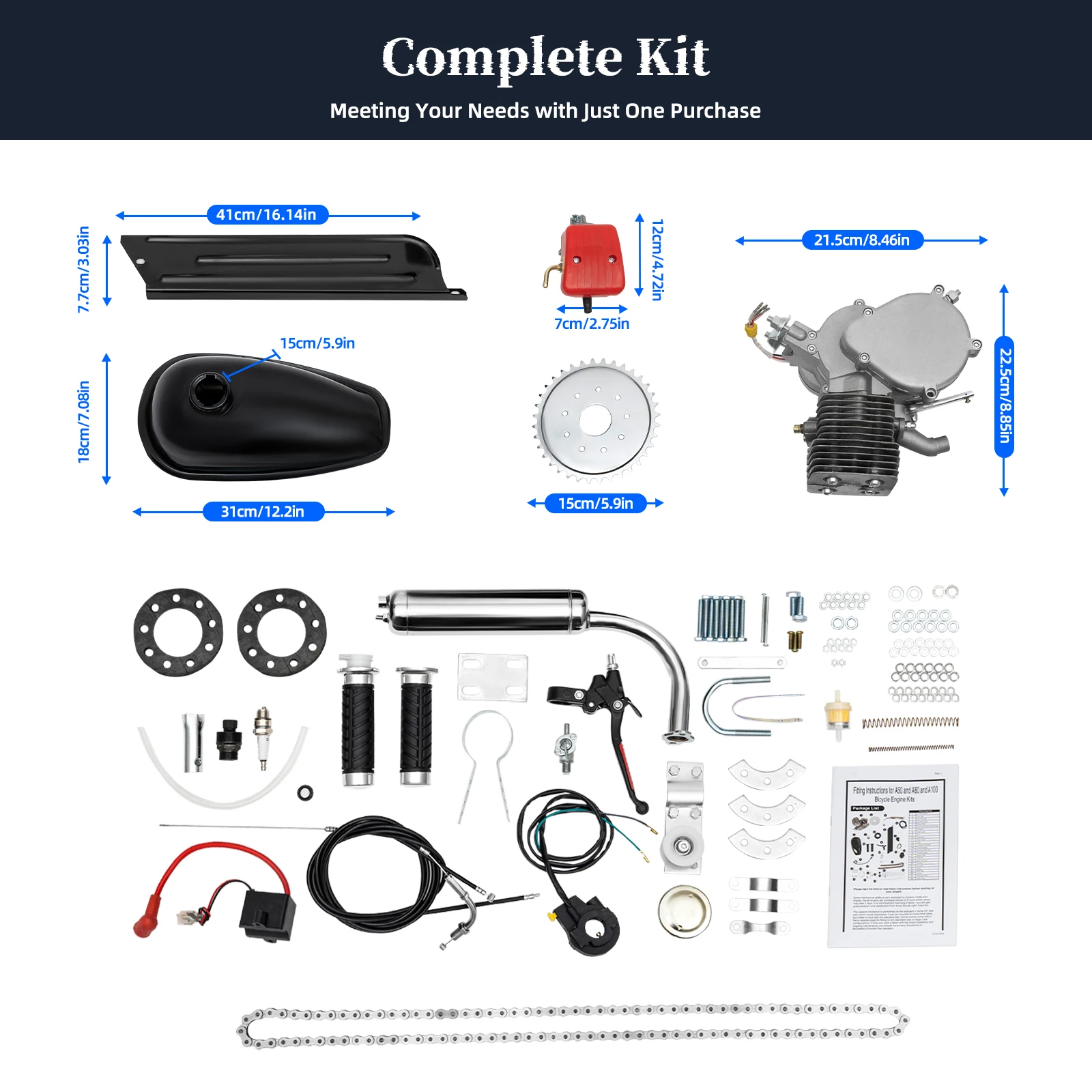 Aggiornato Pro Set Completo 100CC Bicicletta 36 Denti Pignone Motorizzato 2 Tempi Gas Benzina Motore Bici Kit Motore FAI DA TE