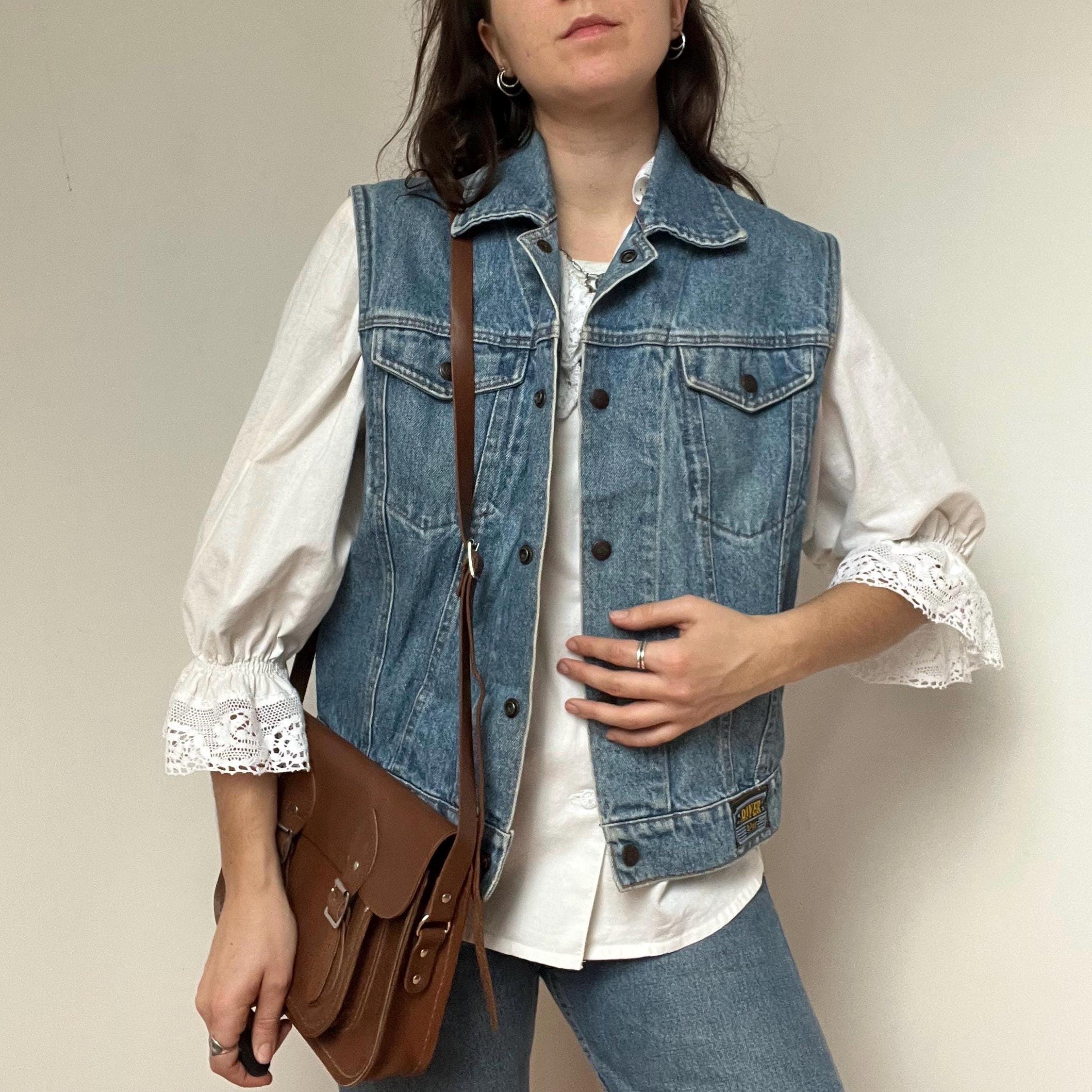 Gilet in denim vintage - Taglia M-L / Gilet in jeans chiaro anni '90 - Stile utility western - Giacca senza maniche con bottoni - Capo classico da ind