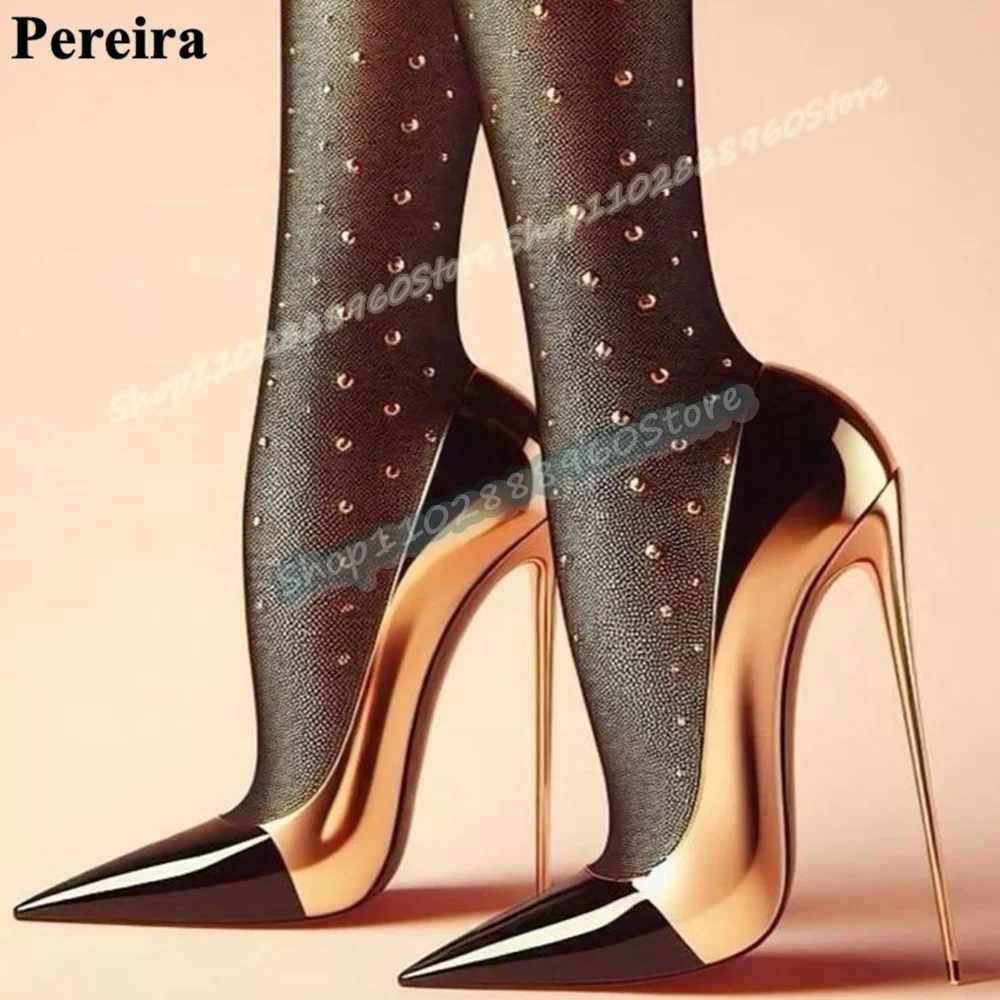 Spleißen Schwarz Und Gold Flache Spitze Pumps Stilettos High Heel Frauen Schuhe Slip Auf Spitzschuh Wunderschöne Bankett Frauen Pumpen