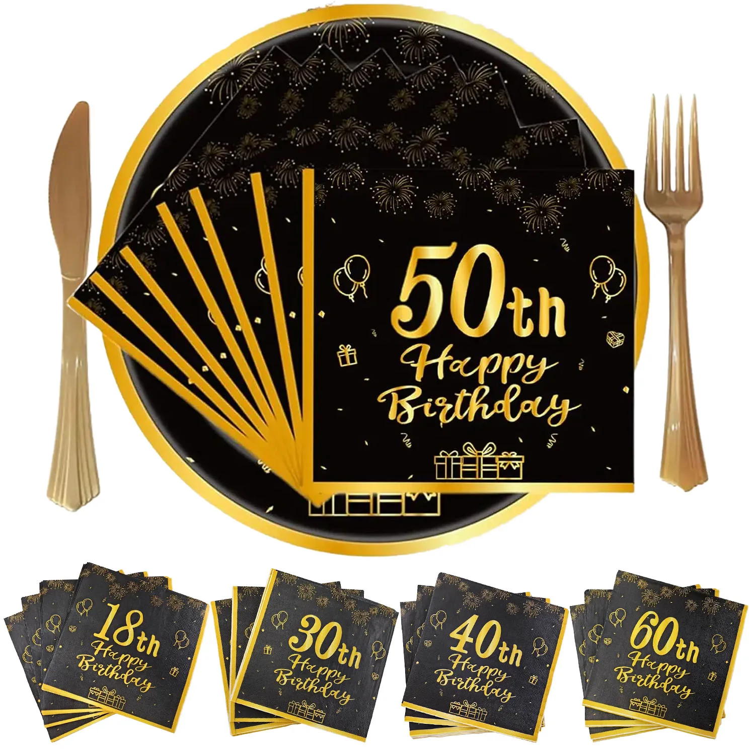 20/40/60/80/100 Stück Einweg-Geschirr-Servietten, 18., 20., 21., 30., 40., 50., 60., 70. Alles Gute zum Geburtstag, Party-Dekorationszubehör Image