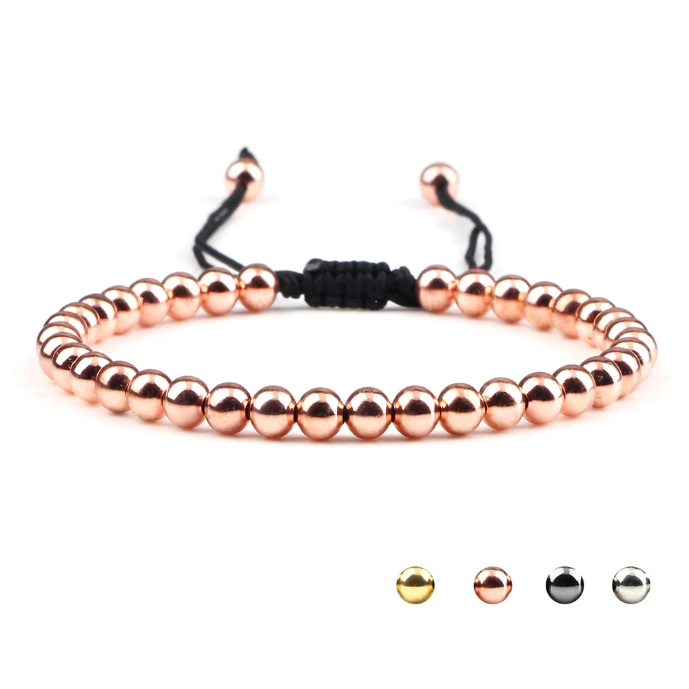 5mm Kupferperlen-Armband, modisch, für Damen und Herren, handgefertigt, verstellbares Seil, Charm-Armband, buddhistisches Yoga-Armreif, Freundschaftsschmuck, Geschenk Image