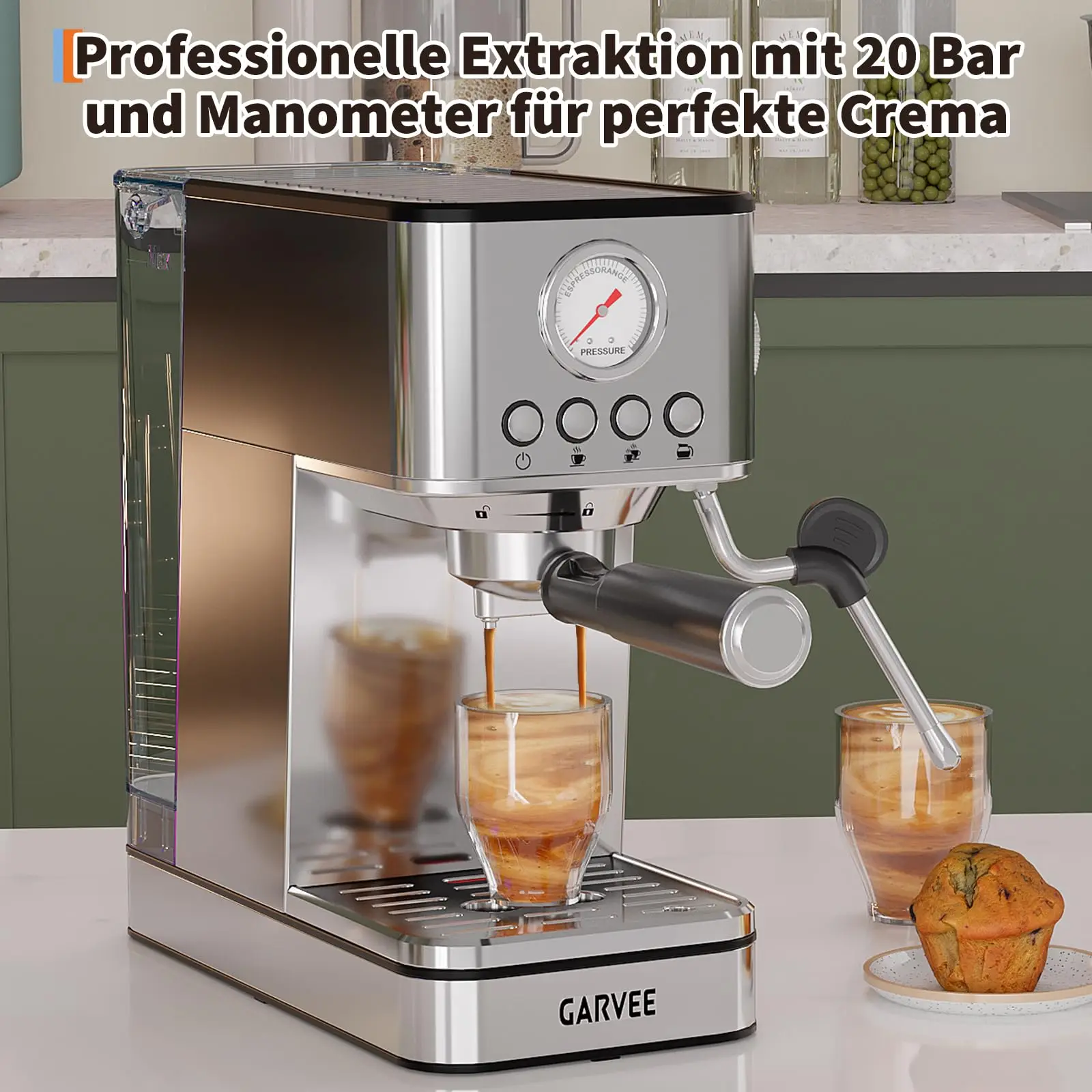 20 Bar Espresso-Kaffeemaschine mit Milchaufschäumer, 1,7L Wassertank, 1200W, 30s Schnellheizung, kompakte Küchen-Kaffeemaschine für Zuhause Image