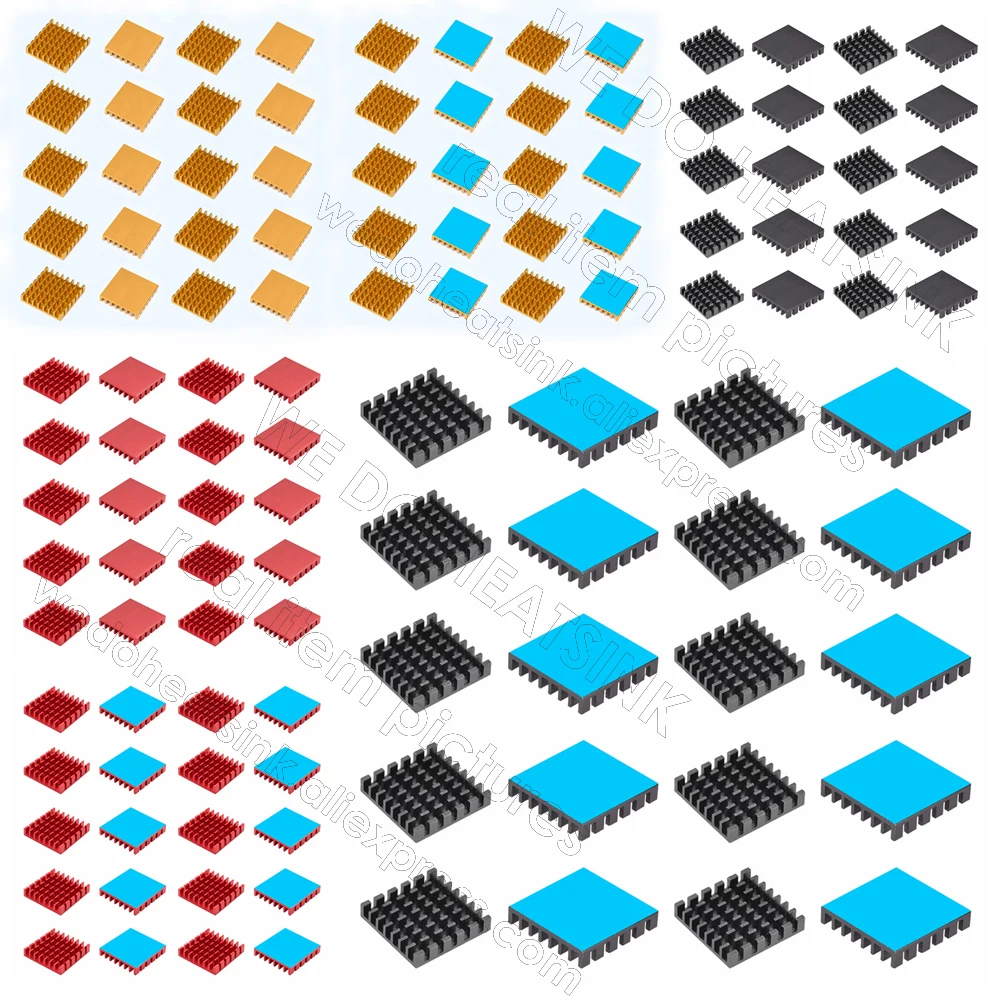 Aluminium Kühlkörper 25x25x5mm/0,98x0,98 x0.2 "Aluminium Heizkörper Schwarz/Gold/rot Eloxiert Schlitz Kühlkörper PC IC Kühler Image