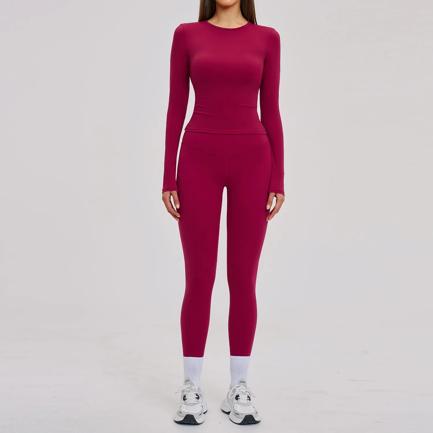 Ensemble de survêtement 2 pièces pour femme, vêtements de yoga, tenue de sport, pilates, fitness, gym, manches longues, leggings de sport push-up