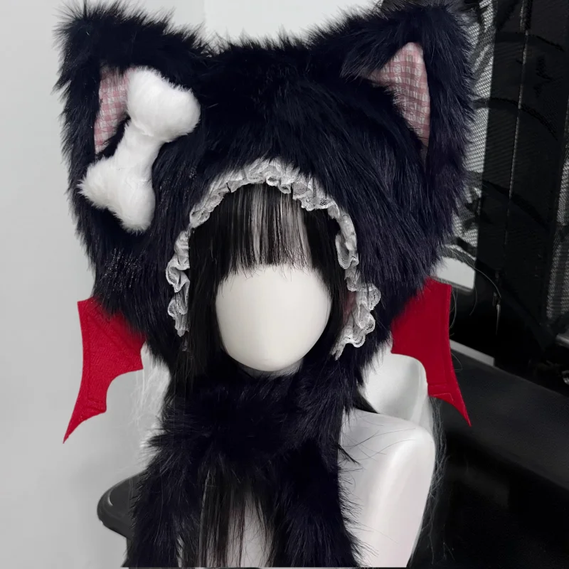 Subkultur Punk Engel Teufel Flügel Beanie Hut Lolita Gothic Dark Y2k Mädchen Erwärmung Ohrenschützer Winter Wärmer Katze Ohren Hut Image