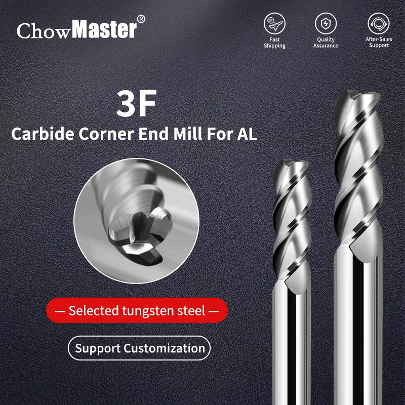 Chowmaster Eckradius-Schaftfräser R Bullnose CNC-Wolframstahl-Fräserwerkzeug 3 Schneiden R0,5 R1 R2 R3 Hartmetall-Aluminiumschneider Image