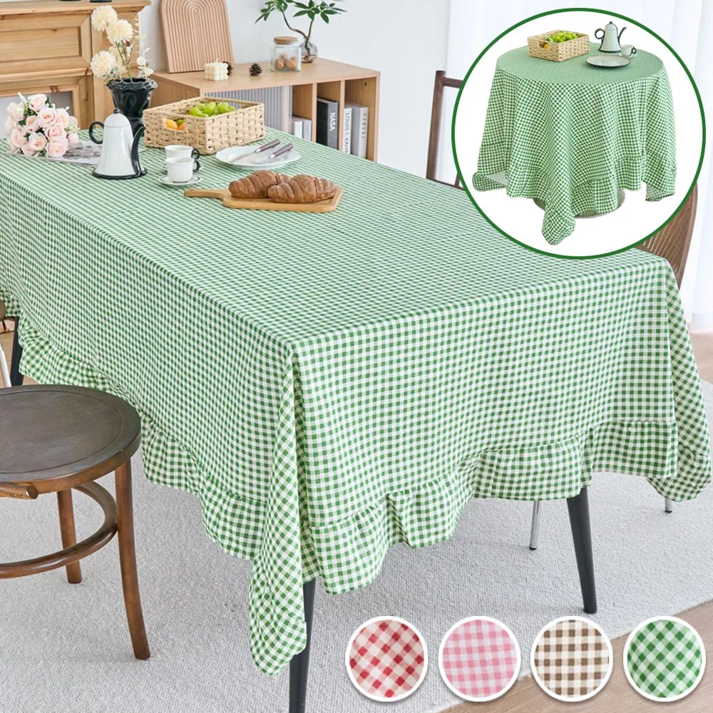 1PC Karierte Tischdecke Rechteck Rüschen Kanten Tischdecke Esszimmer Party Tisch Abdeckung für Zuhause Wohnzimmer Weihnachten Dekorativ Image