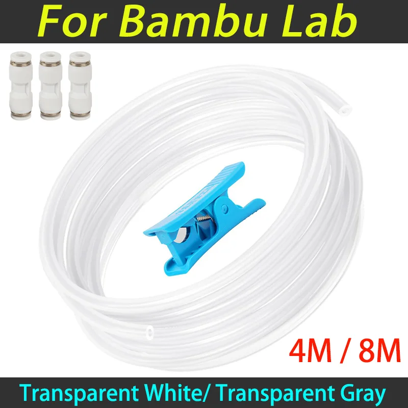 Für Bambu Lab P1P/P1S/X1/X1C PTFE-Schlauch 2,5 mm ID×4 mm AD, Länge 4/8 m transparent weiß/grau PTFE-Schlauch mit Schlauchschneider 3D-Drucker Image