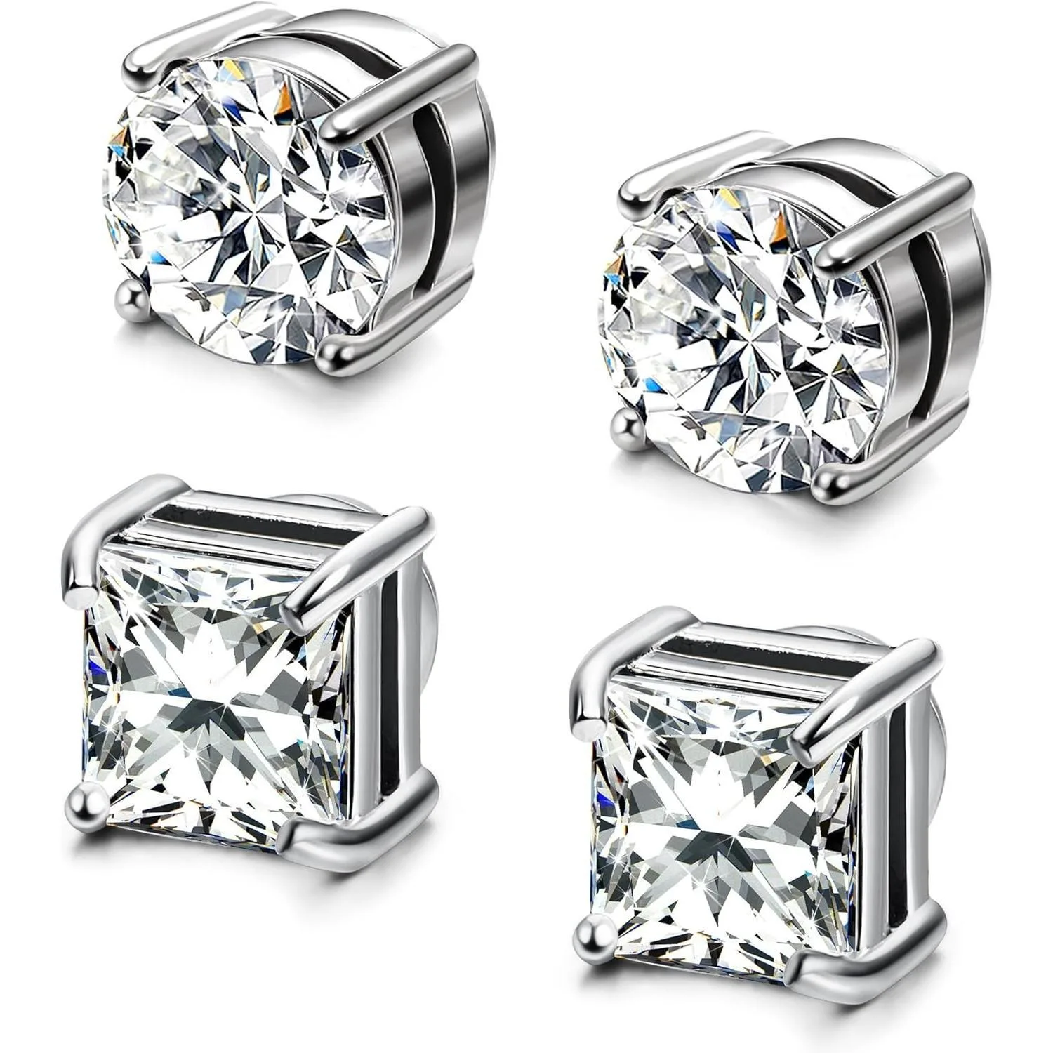 Bobisty 2 Paar magnetische Ohrringe aus 316L-Edelstahl für Männer und Frauen, nicht durchdringend, CZ, hypoallergen, magnetischer Körperschmuck Image