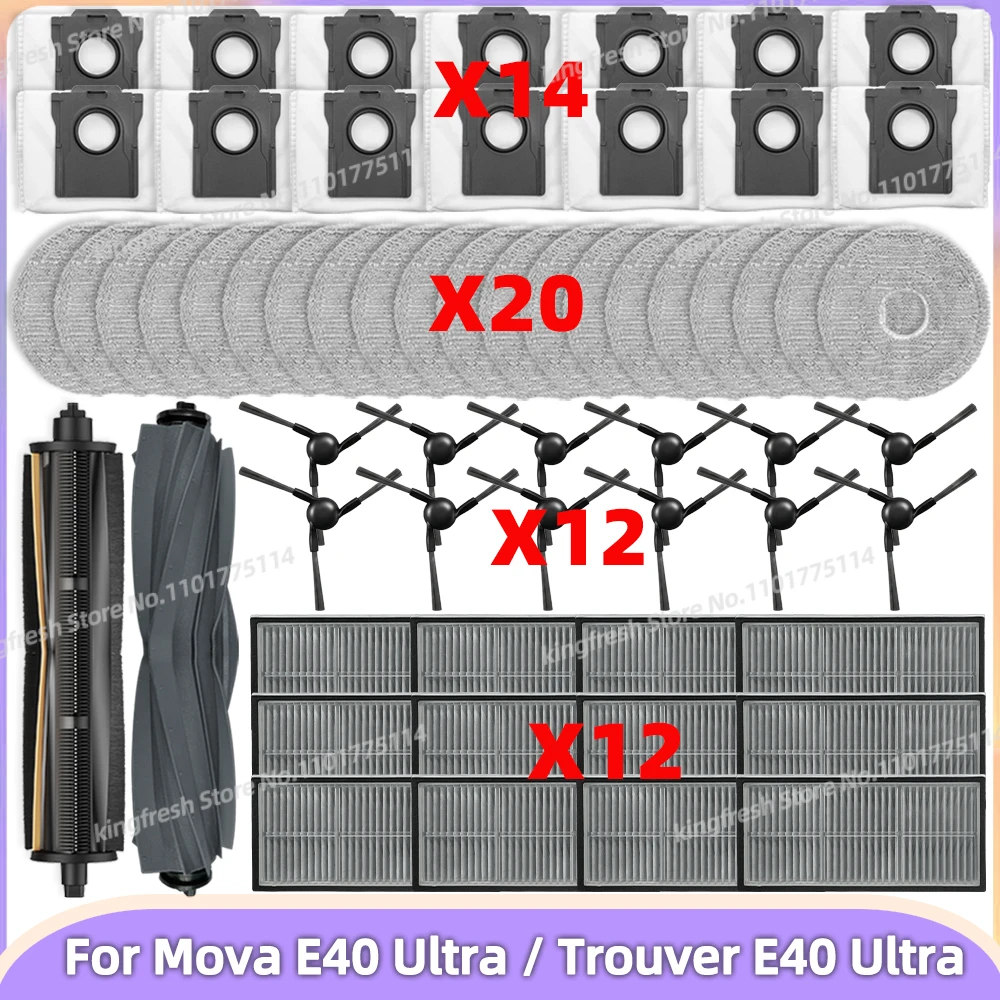 Kompatibel mit ( Mova E40 Ultra / Trouver E40 Ultra ) Staubsauger Ersatzteile Haupt-Tricut-Bürste Seitenbürste Filter Wischpad Staubbeutel Zubehör Image