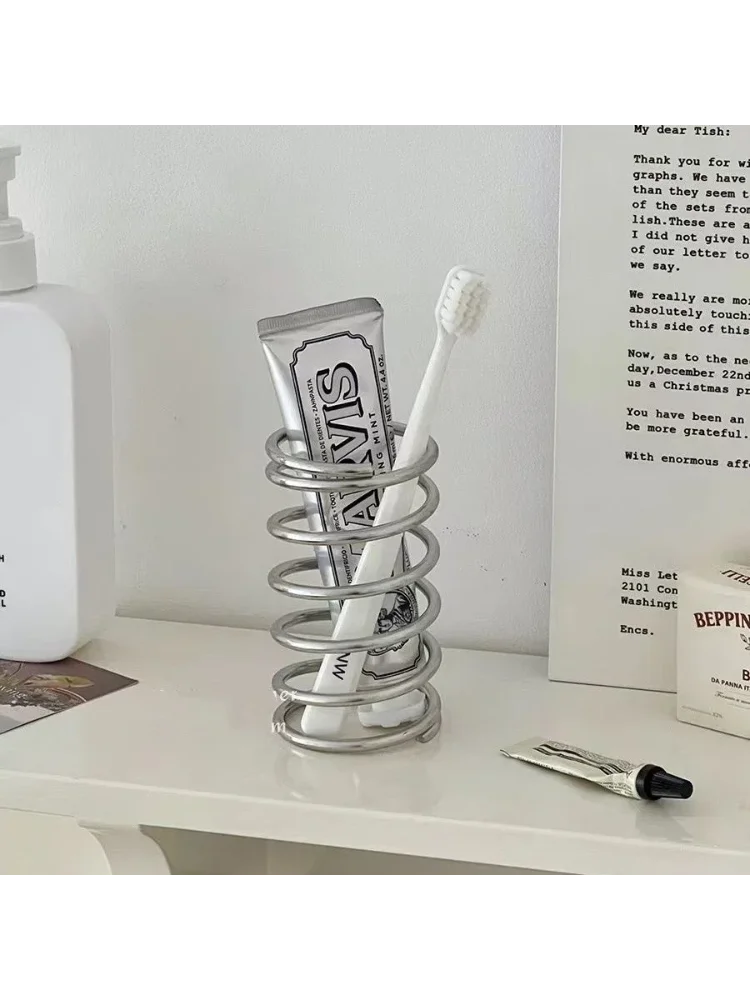 Edelstahl Zahnbürstenhalter Metall Badezimmer Zubehör Werkzeug für Zahnpasta Make-up Pinsel Lagerregal Home Dekoration Image