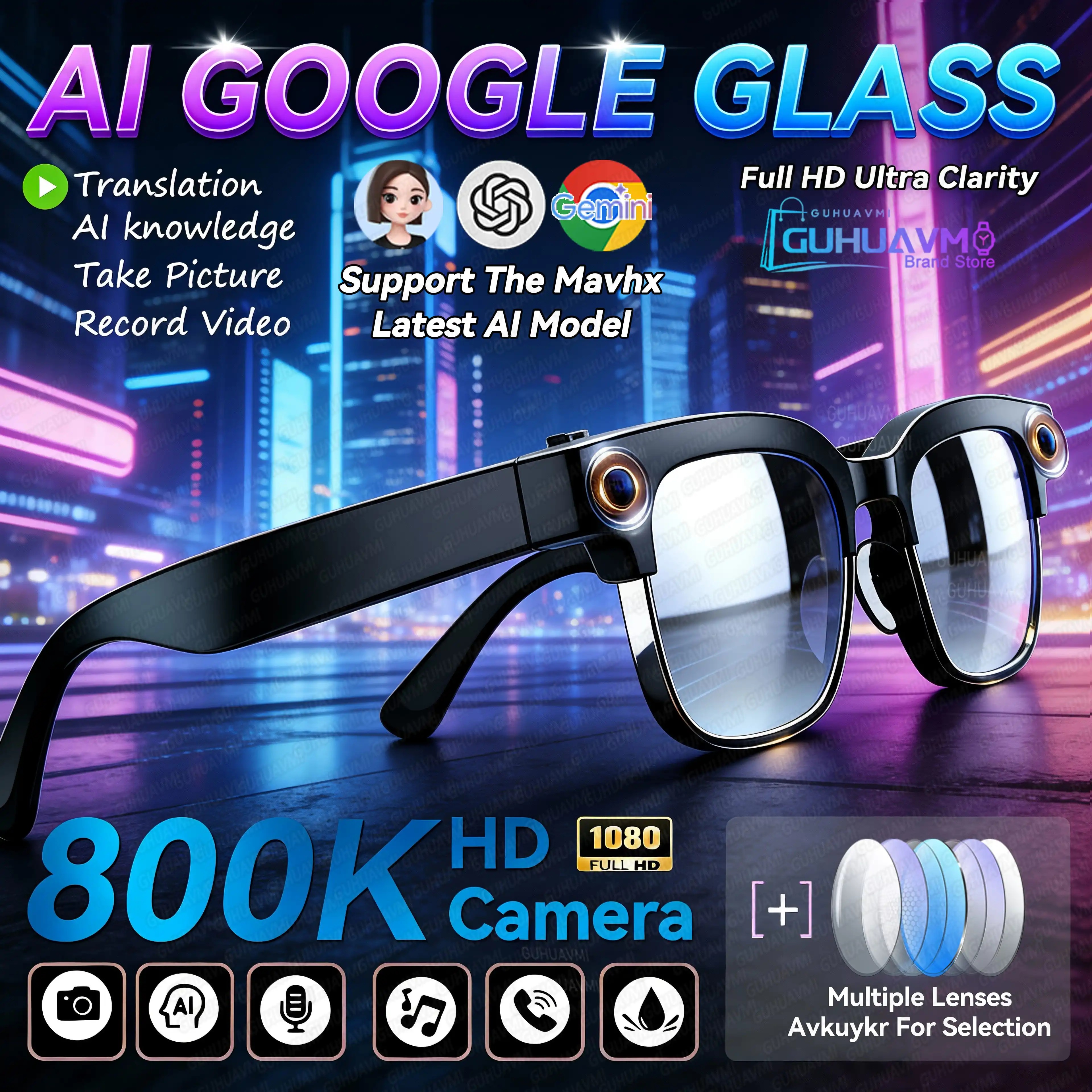 2026 neue AI Smart Gläser 120 + Sprache Übersetzung 800W Pixel Kamera Video Musik Player Anruf Business 8K Farbe ändern Gläser Männer Image