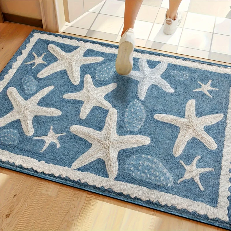 Tapis de sol de salle de bain style océan VIKAMA, tapis absorbant pour entrée de salle de bain, tapis antidérapant pour salle de douche, décoration de la maison