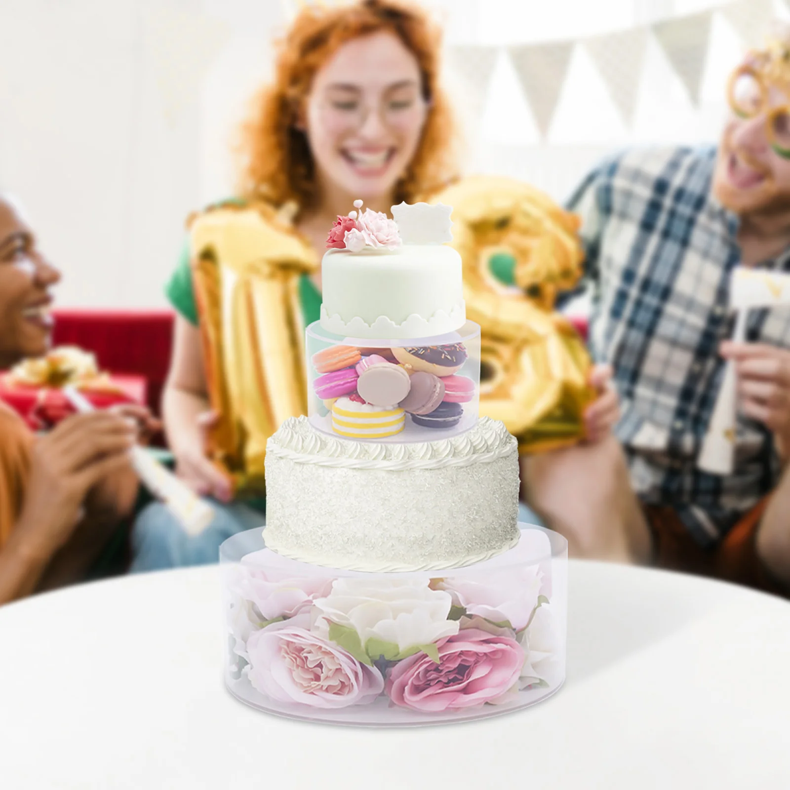 2 Stück befüllbare Tortenständer aus Acryl, stapelbar, abgestufte Tortenerhöhungen, Blumen-Display-Halter für Hochzeiten, Geburtstage, Bäckereien, Desserts Image