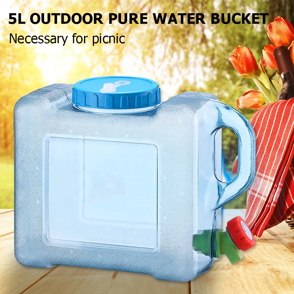 5 l tragbarer Wasserbehälter mit Wasserhahn, Getränkewasserbehälter, große Kapazität, Wasserflasche für Outdoor-Camping-Reisen Image