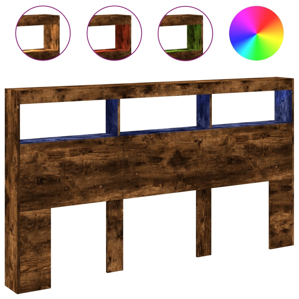 vidaXL LED-Kopfteil mit Ablage Räuchereiche 180x17x102 cm Image