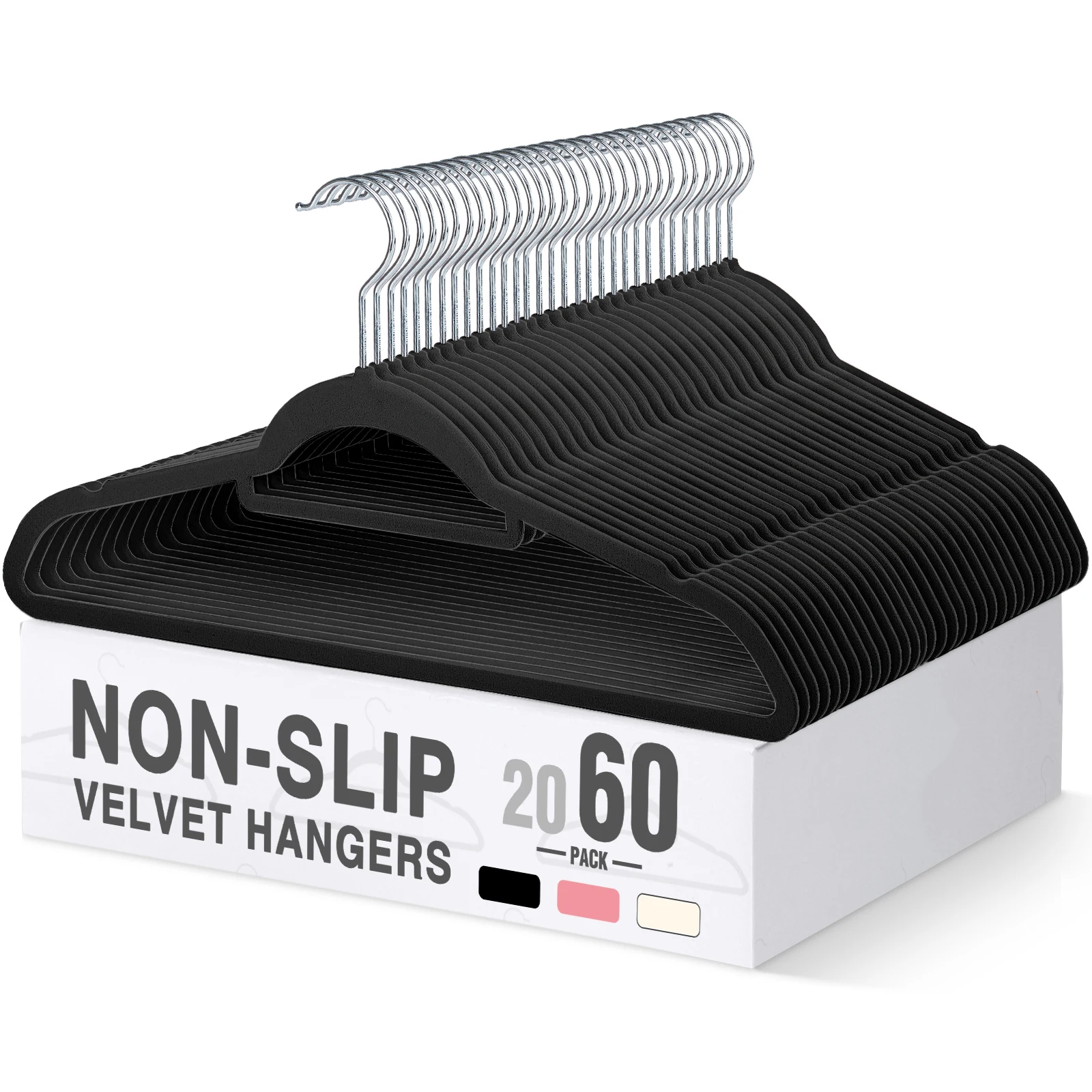 50/60 Stück Schwarze Samt Kleiderbügel rutschfest 45 cm breit schmal robust gut belastbar 360° drehbarer Haken