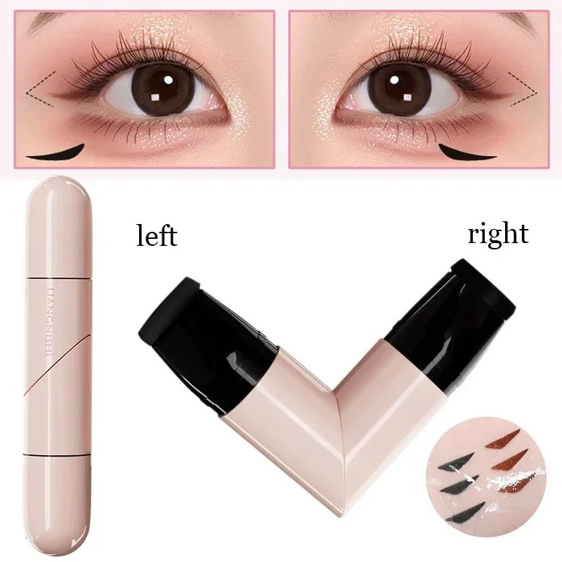 1 Stück drehbarer Eyeliner-Stempel, integrierter Dual-Tip-DIY-Eyeliner-Flügel-Schablone, wasserdicht, wischfest, lange Flüssigkeitsstifte, Schwarz, Braun Image