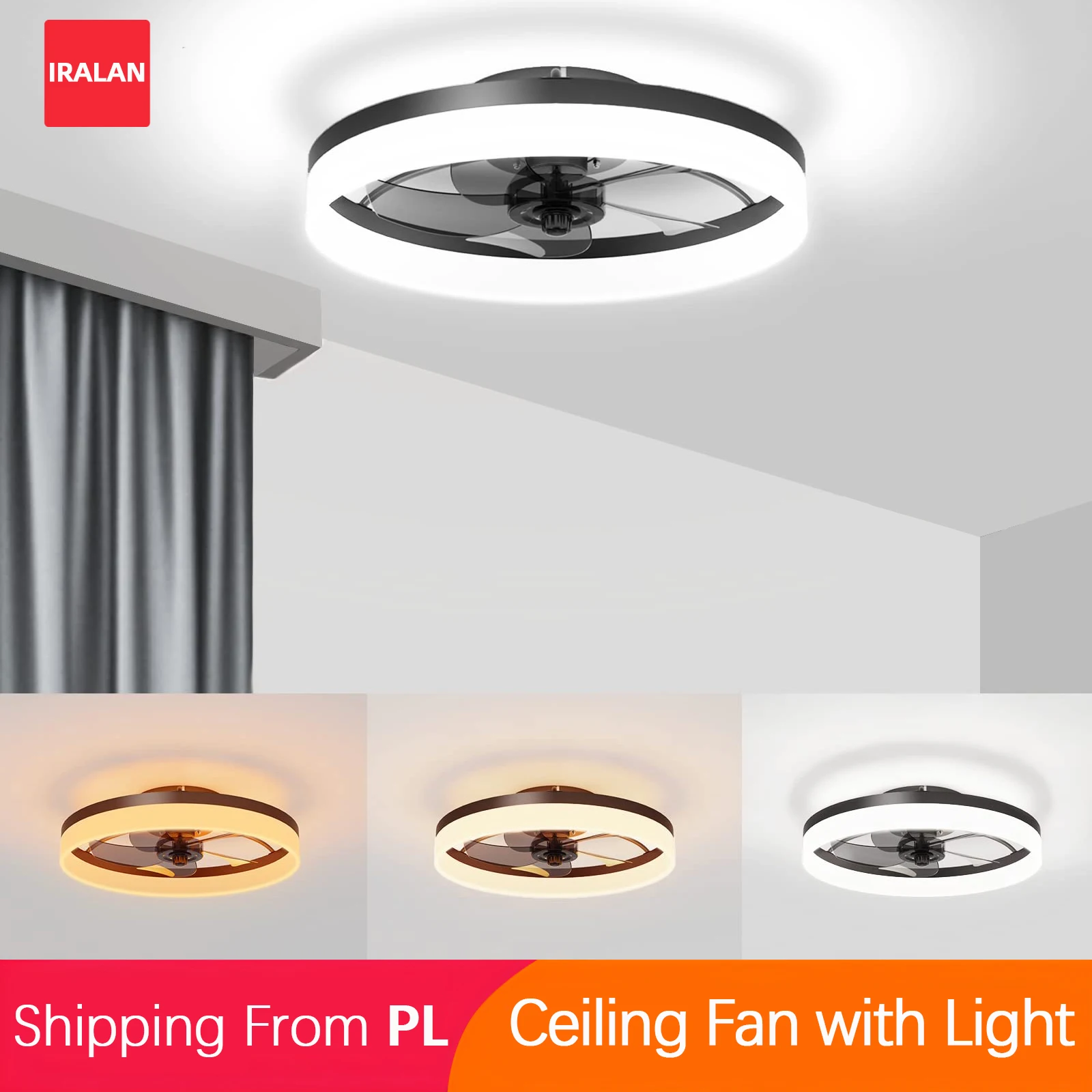 IRALAN LED-Deckenventilator mit Lampe und Fernbedienung, 50 cm, Schlafzimmer, Küche, Beleuchtung, LED-Hausdimmung, 6-Gang-Elektroventilator