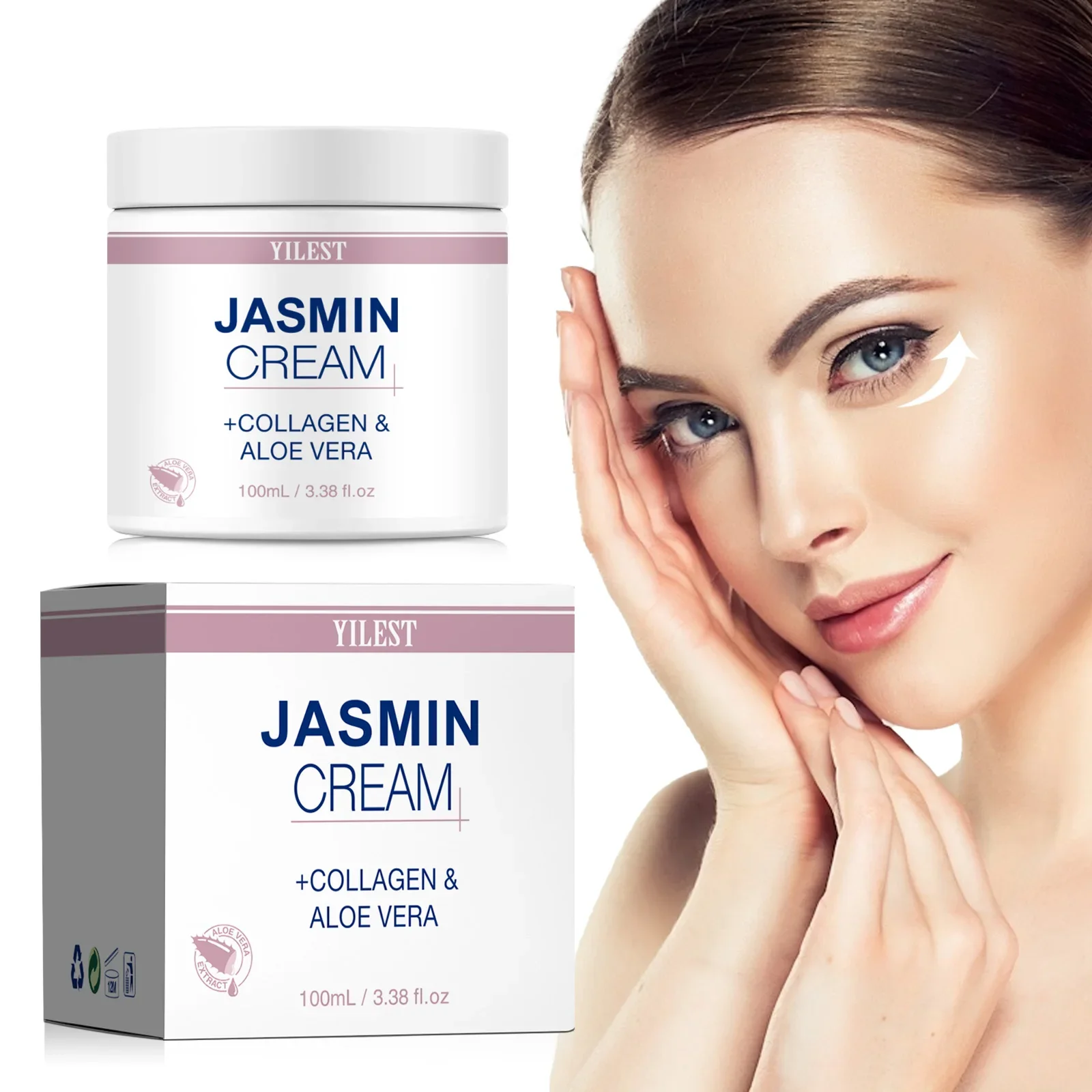 Augenlifting-Creme, Anti-Aging, Augenringe, Falten, Straffung, Schwellungen, Hautpflege, Entfernung feiner Linien, Jasmin, Kollagen-Augencreme Image