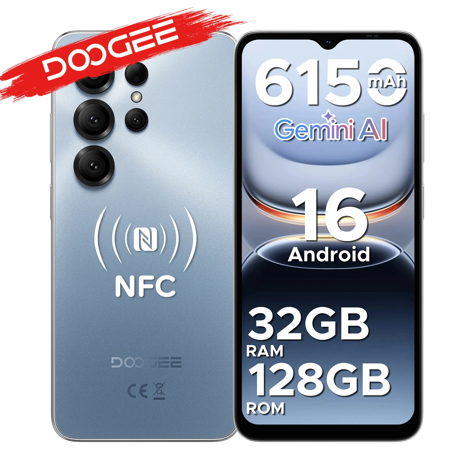 DOOGEE Note56X Android Smartphone 16 Zoll Akku 6150 mAh 32 GB RAM (4 + 28) 128 GB ROM Kompatibel mit Google Pay Widevine L1 Image