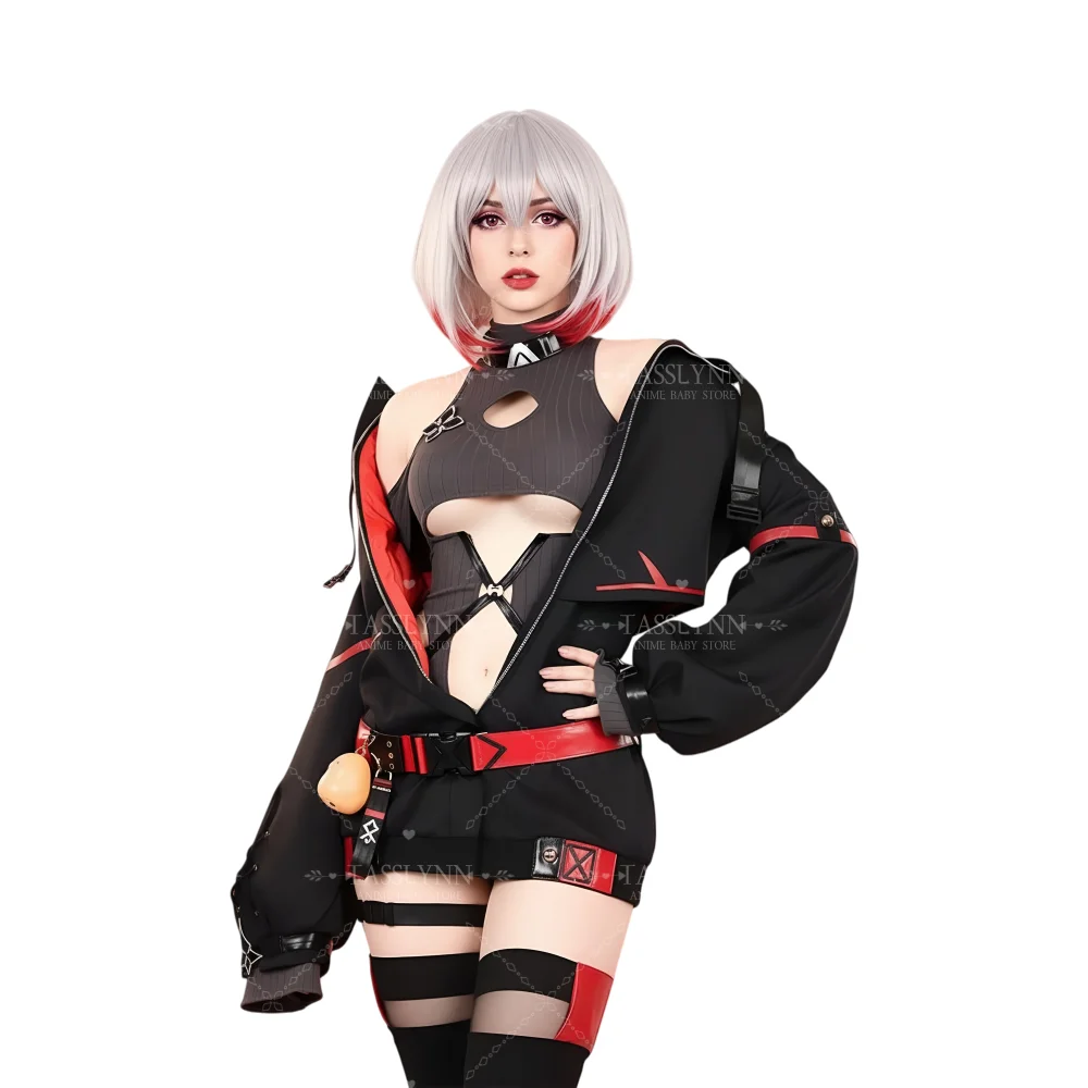 Azur Lane Duisburg Cosplay-Kostüm, komplettes Set, schwarz-rotes Damen-Outfit für Halloween mit Enten-Accessoire, Anime-Rollenspiel-Outfit Image