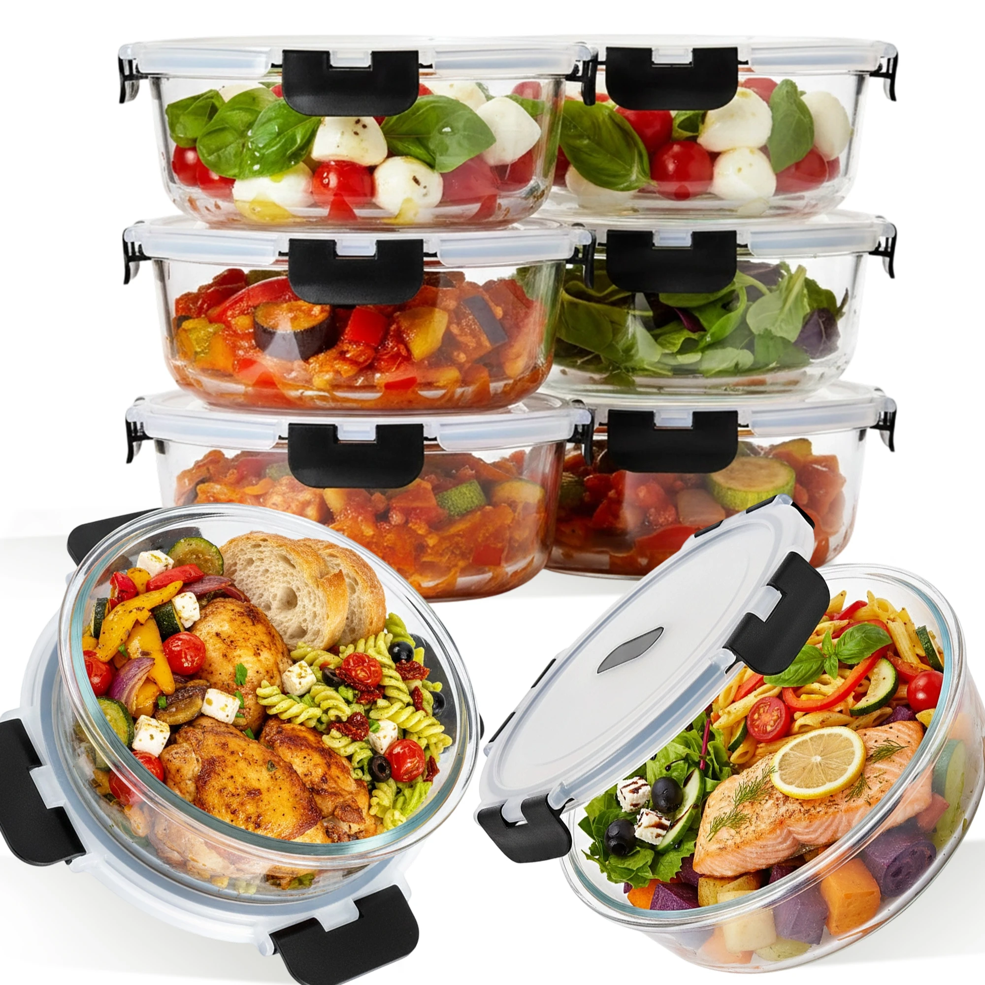 1300ml Runde Glas-Frischhaltedose, Versiegelt und Auslaufsicher, Mikrowellen- und Ofenfest, Geeignet für Studenten Image