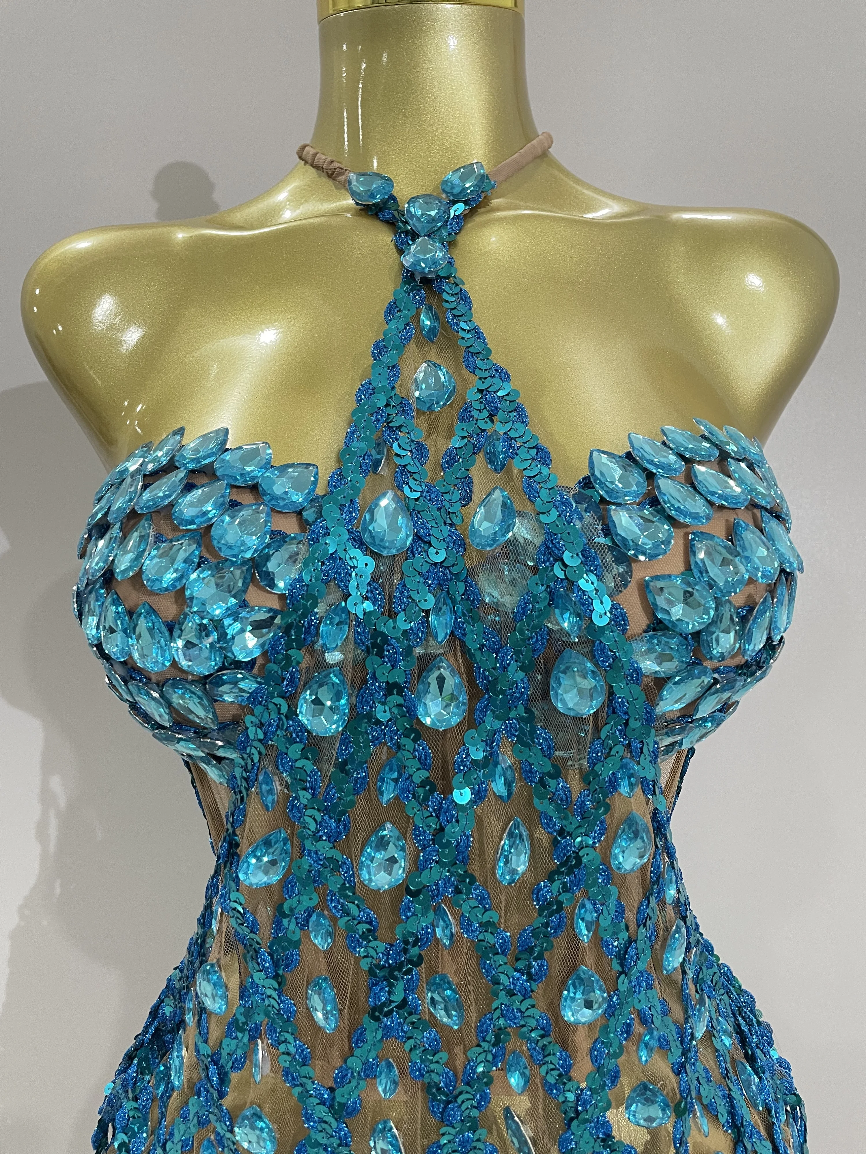 Sexy Sparkly Pailletten Diamant Mesh Transparent Zwei Stück Set Frauen Feiern Abend Party Geburtstag Kleid Bühne Foto Schießen Tragen Image