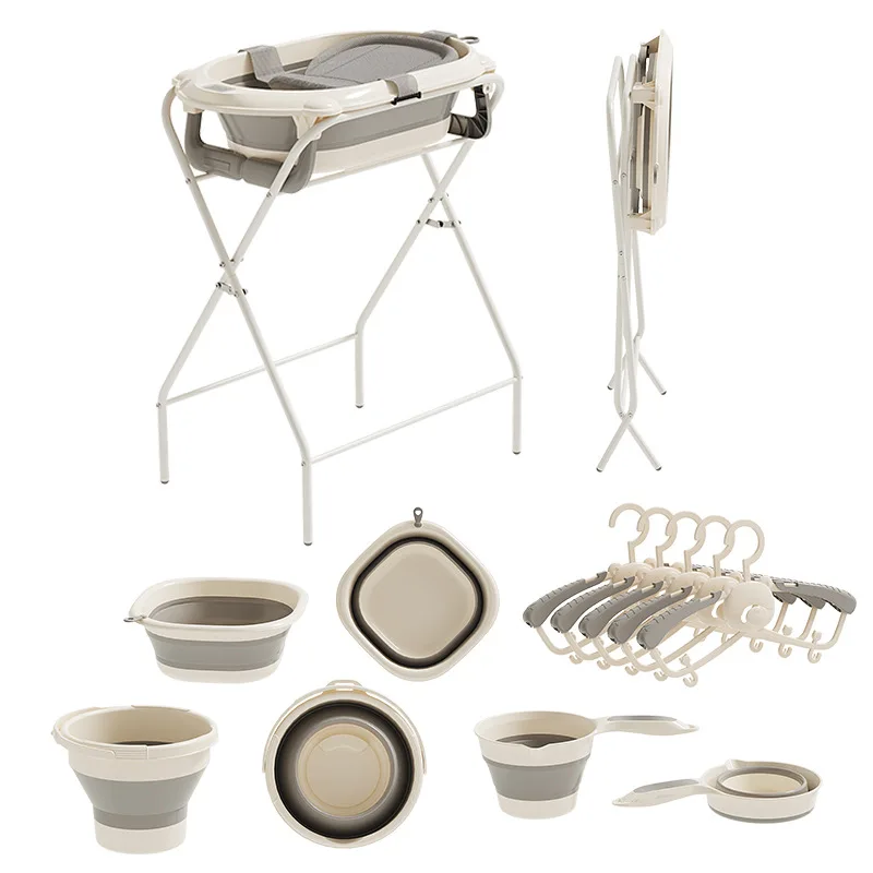 Baby-Badewannen-Set 7-in-1 Faltbare Badestation mit Temperatursensitivem Trockengestell aus Langlebigem PP-Material, Erhöhte Unterstützung Image