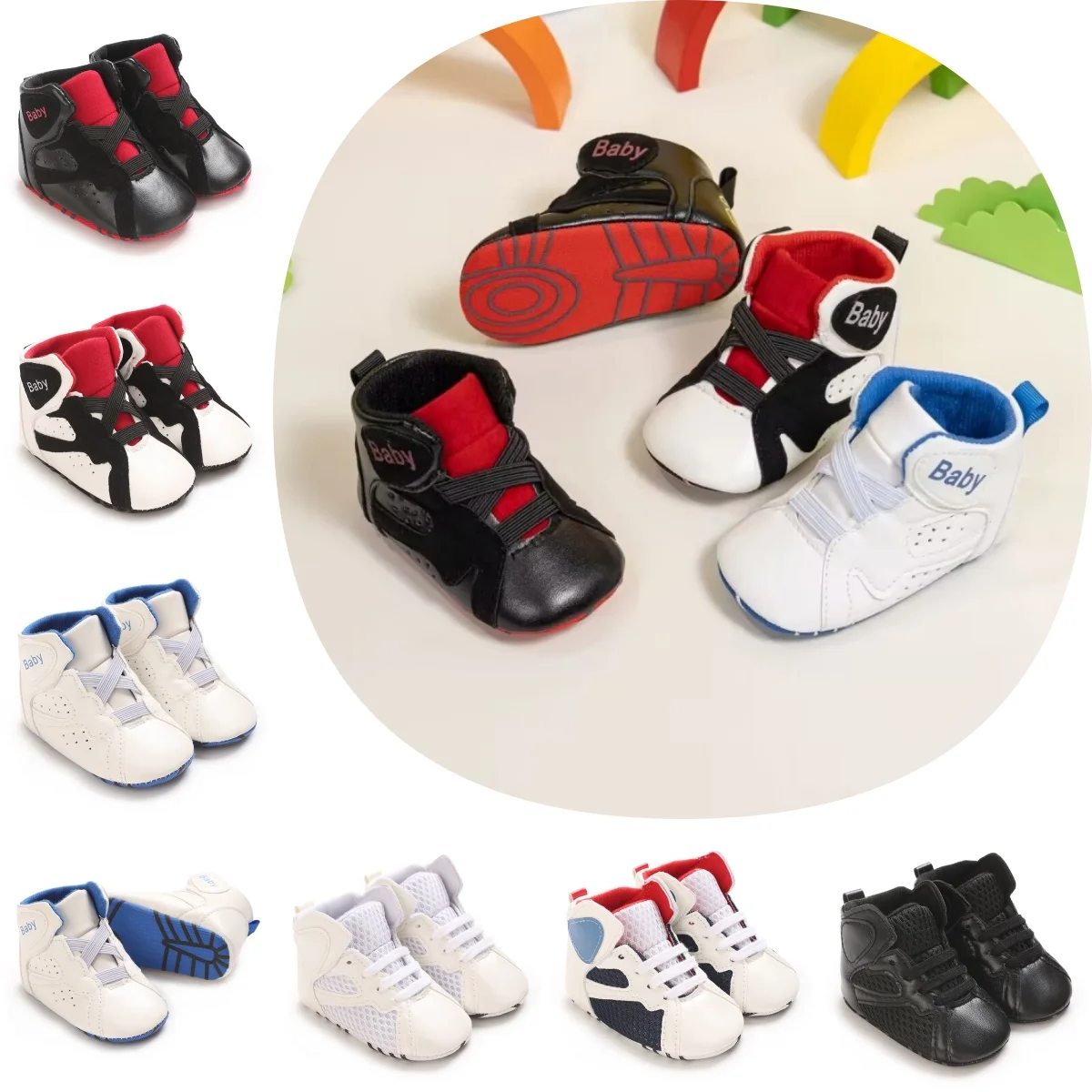 High-Top-Schuhe mit weicher Sohle für Herren und Damen, atmungsaktive Freizeitschuhe aus Mesh, Sportschuhe, 0–18 Monate, Lauflernschuhe für Neugeborene