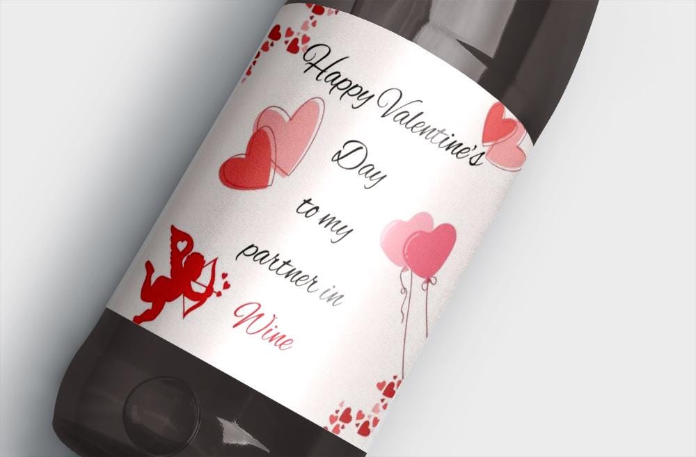 Etichetta vino San Valentino, etichetta vino stampabile, etichetta vino amore, etichetta vino regalo San Valentino, etichetta vino buon San Valentino,
