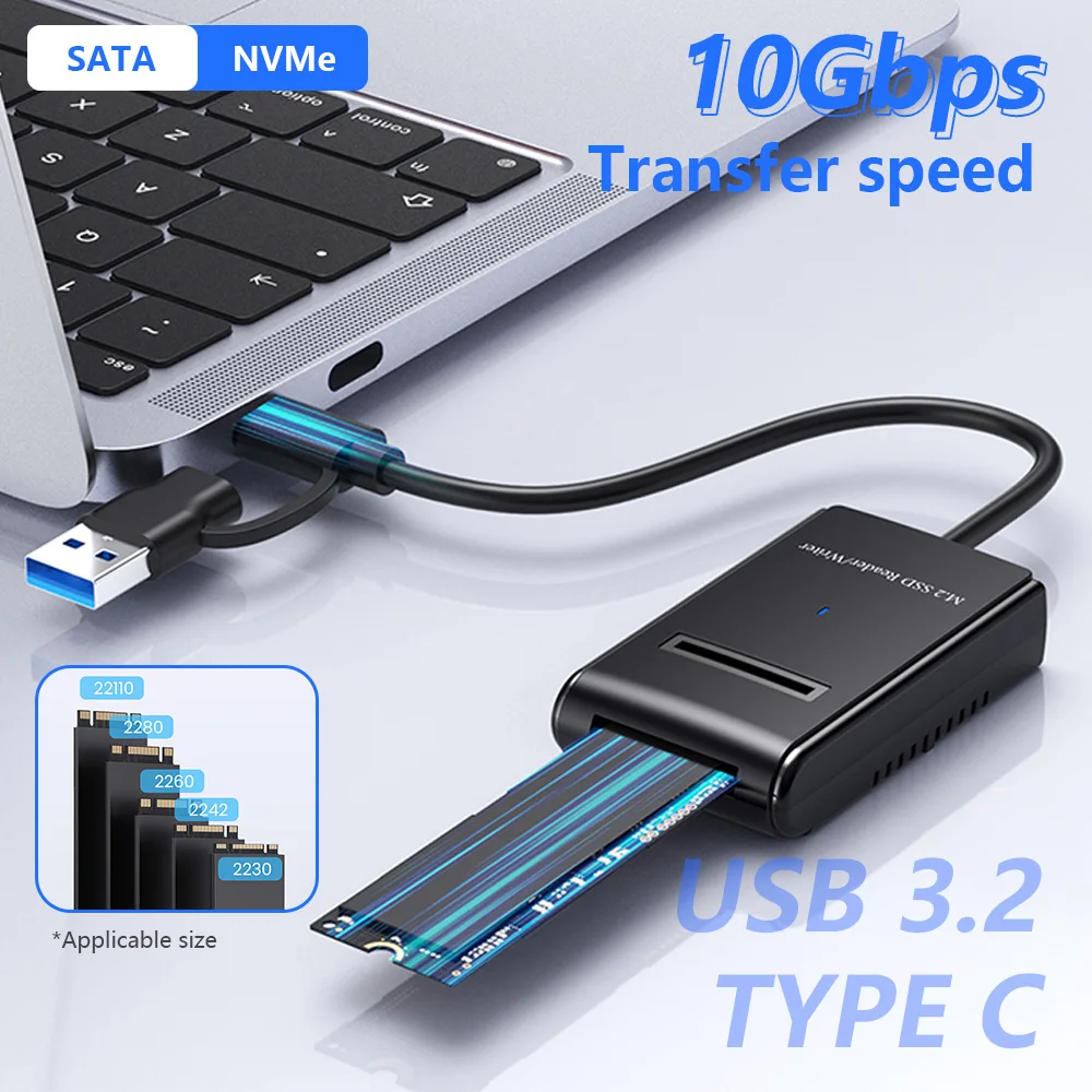 M2 Easy Drive Kabel NVME/SATA Dual-Protocol M.2 auf USB Typ-C 10 Gbit/s SSD Adapter für NVME PCIE NGFF SATA Festplattengehäuse Image