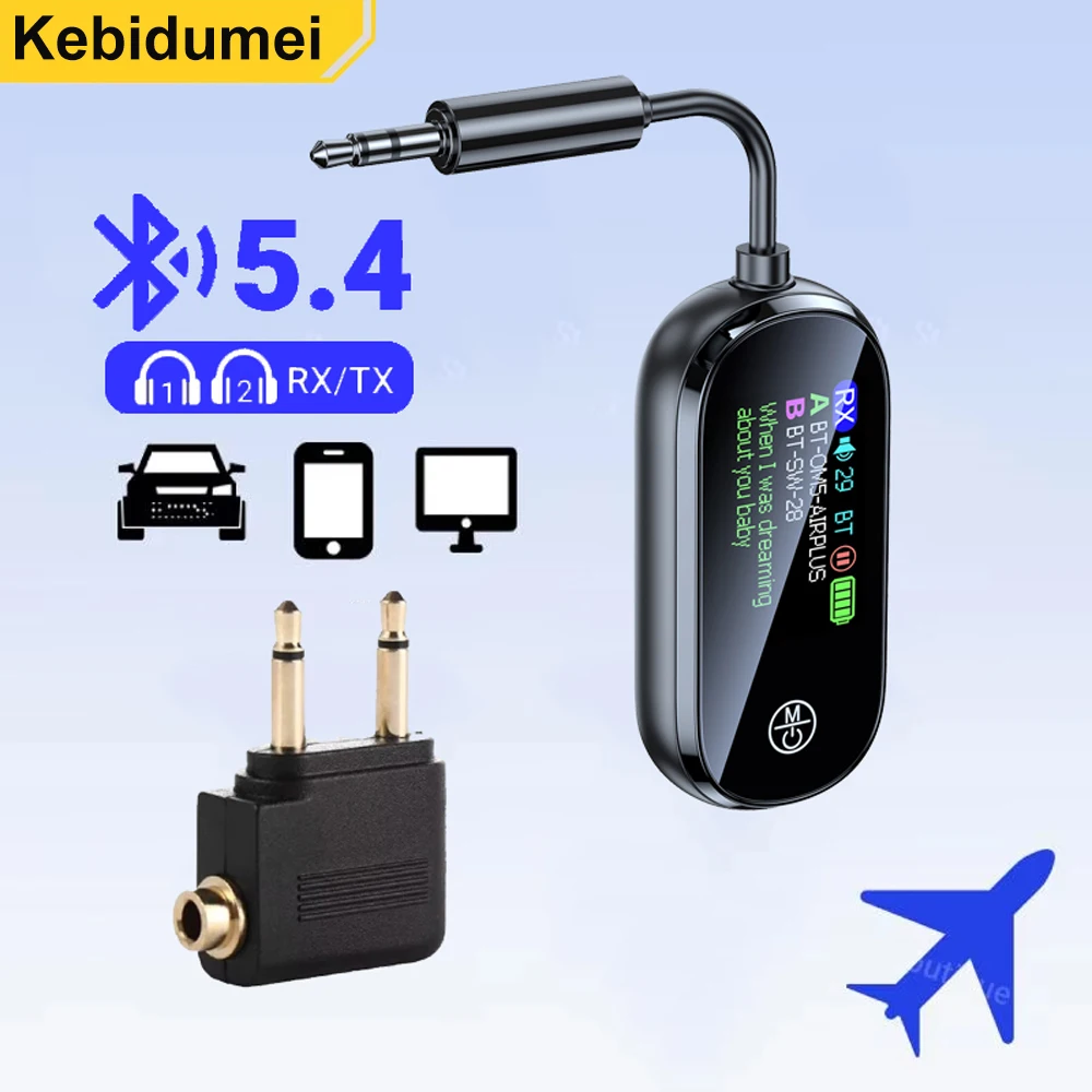 2-in-1 Bluetooth 5.4 Sender Empfänger Stereo 3,5 mm AUX Flugzeug Audio Wireless Adapter Mikrofon für TV PC Kopfhörer Auto Flugzeuge Image