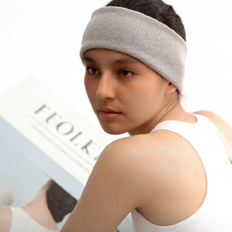 3er-Set Einfarbige Gestrickte Sport-Haarbänder für Frauen, Elastische Haarbänder, Niedliche Gesichtsreinigungs- und Make-up-Stirnbänder, Vintage-Look für Laufen und Yoga Image