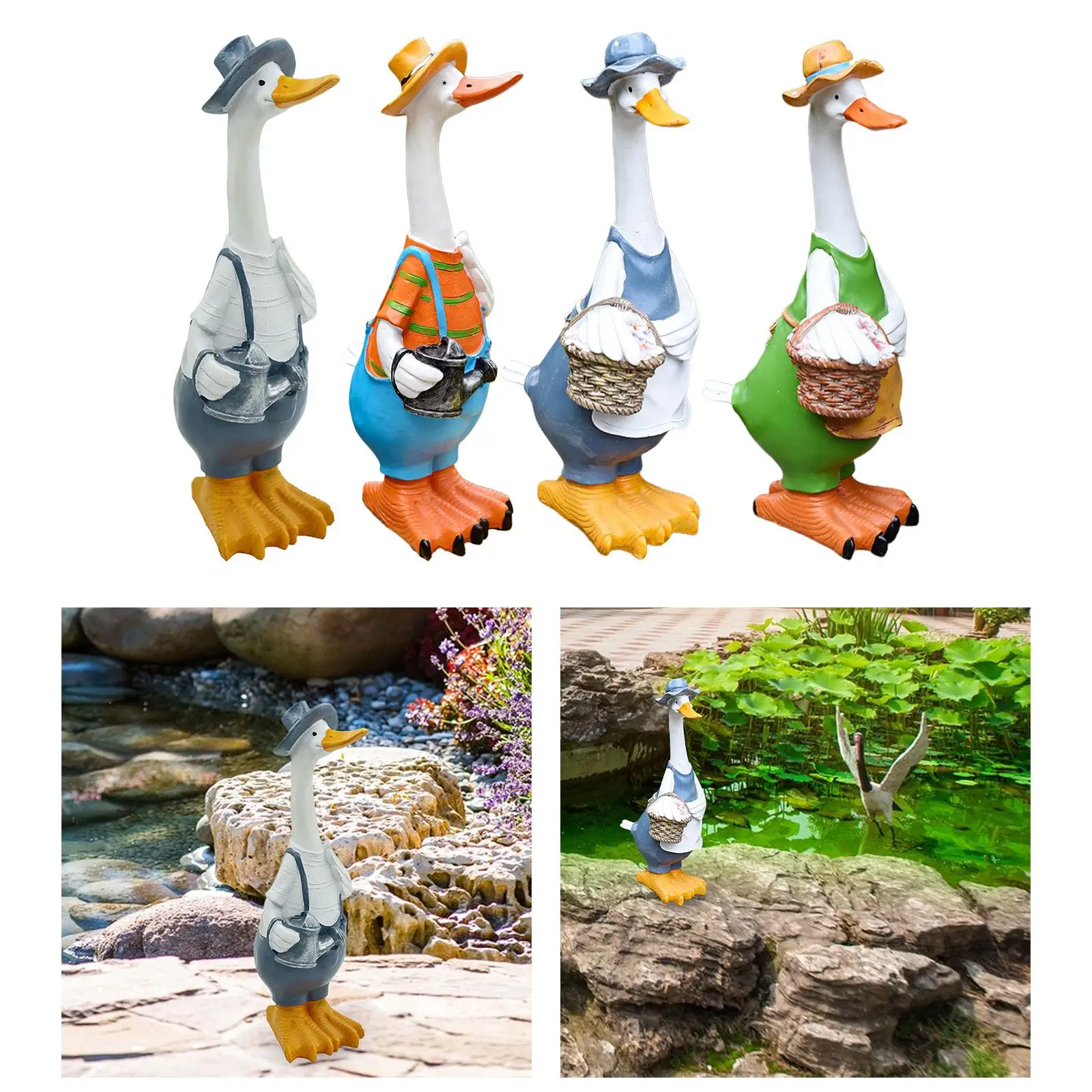 Garten-Entenstatue, Kunstharz, Tierfigur, bemalte Skulptur, Hofkunst für Außenterrasse, Hinterhof, Dekoration, Geschenk Image