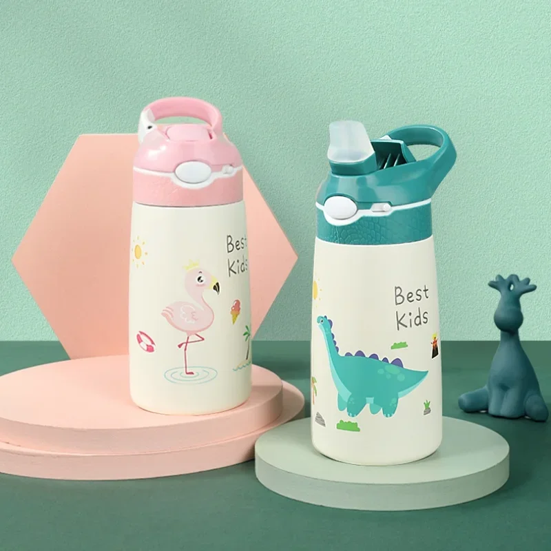 400 ML Kinder Wasser Flasche Cartoon Tier Thermos Becher Baby Ente Billed Stroh 316 Edelstahl Vakuum Flaschen Thermos Flasche Image