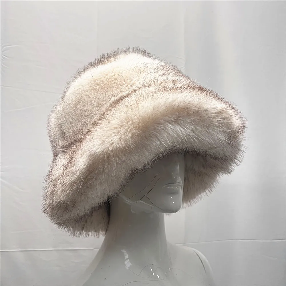 Grande cappello di pelliccia sintetica donna elegante autunno inverno pelliccia Luxury Fashion Party cappello da pescatore Panama cappello da pescatore caldo 2023
