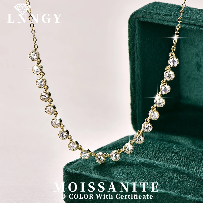 Lnngy Funkelnde 3MM Moissanit-Halskette im Bubble-Stil, 14K Gold gefüllte Choker-Halskette für Frauen, Hochzeitsschmuck-Accessoires Image