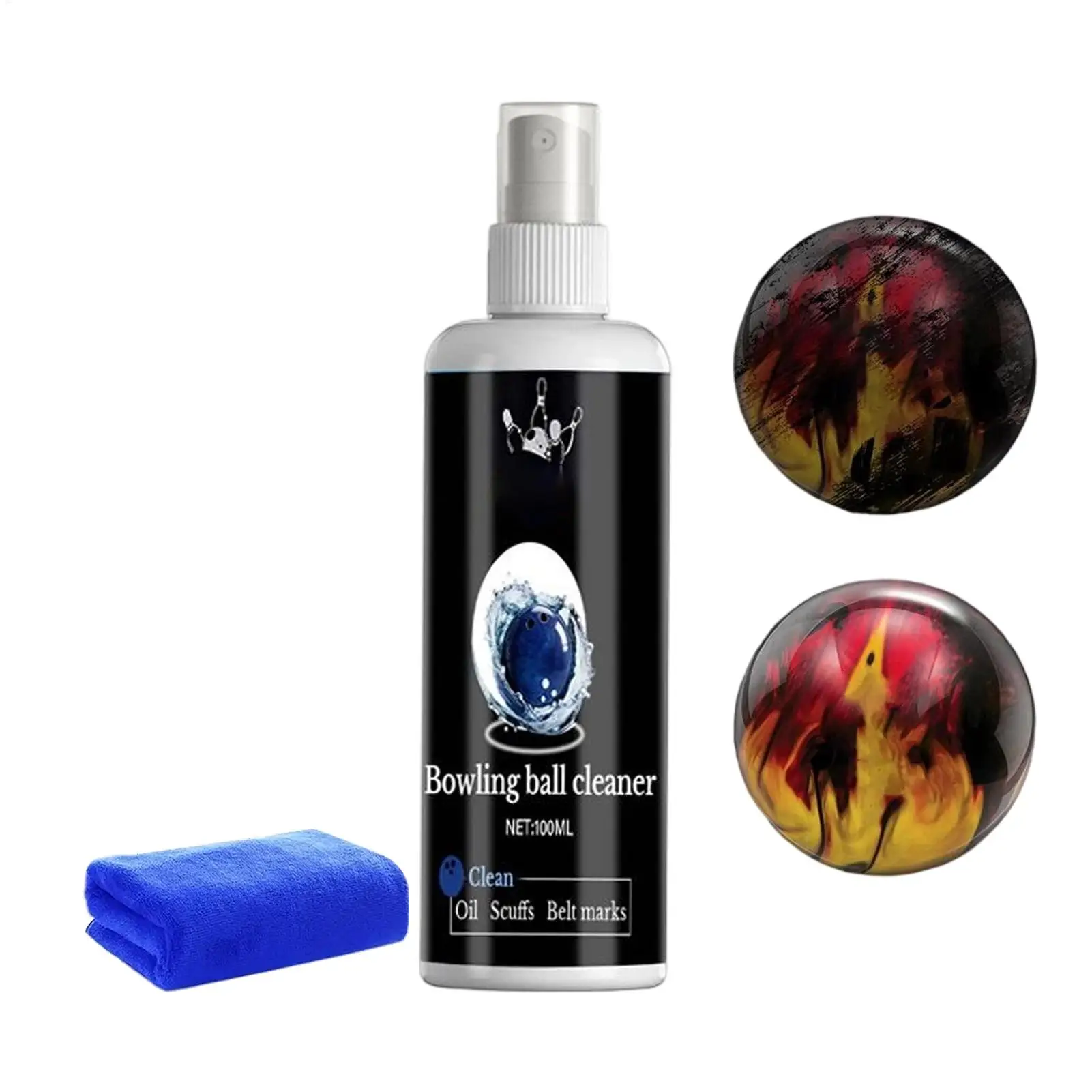 100ml Bowlingkugel-Reinigungsspray mit Tuch für schnelle Reinigung & Glanz, Zubehör für Kugelpflege, geeignet für Billard und Fitness-Studios. Image