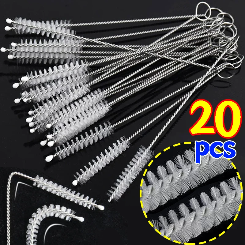 1/20 stücke Edelstahl Stroh Reinigung Pinsel Wiederverwendbare Biegen Weiches Haar Saug Glas Rohr Tasse Flasche Fütterung Pinsel Langen griff Image