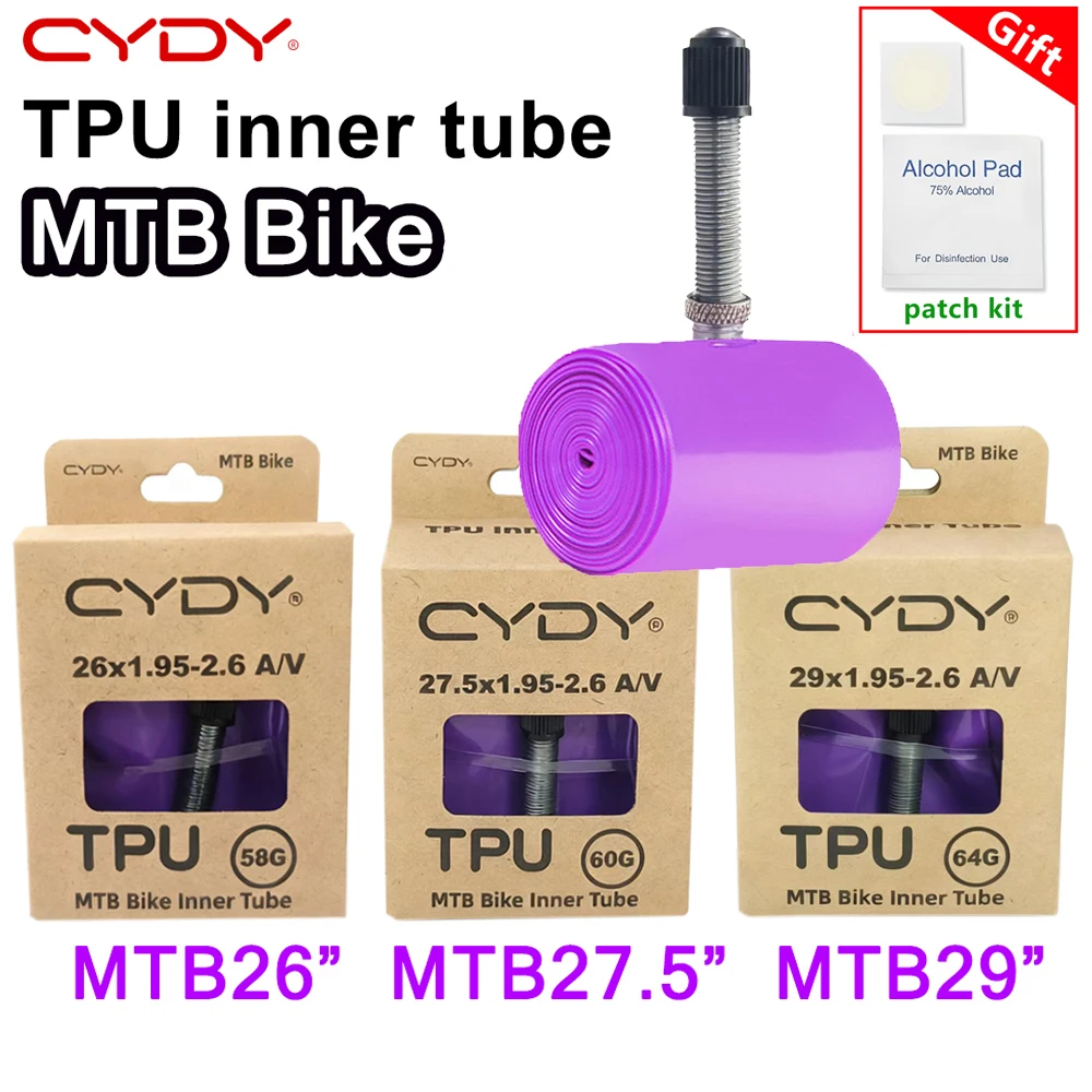 Schrader Valve CYDY TPU MTB Fahrradschlauch 26/27,5/29 x 1,95 2,0 2,1 2,2 2,3 2,4 2,5 2. 6-Zoll-Mountainbike-Reifen