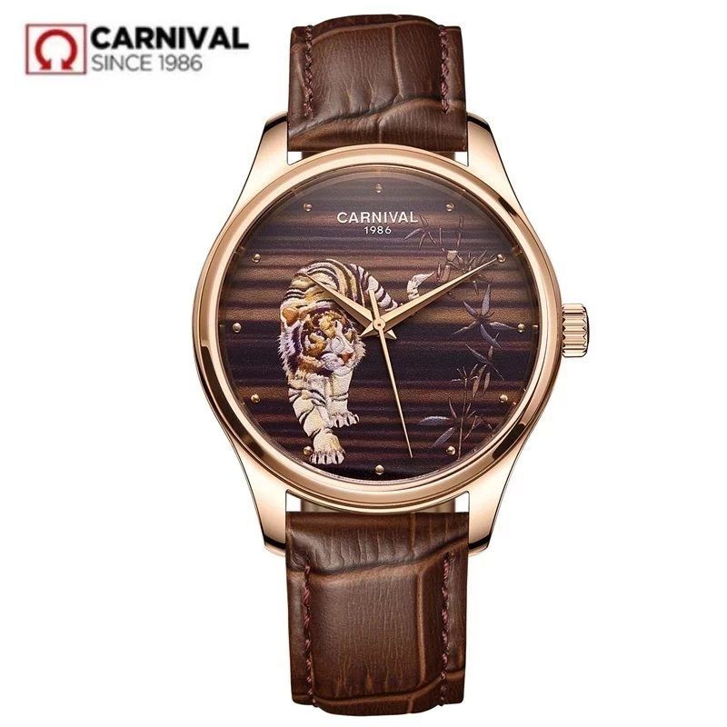Karneval Sternzeichen Tiger Serie Luxus Miyota Uhrwerk mechanische Uhr für Herren Mode Leder armband wasserdichte Saphir Uhren Image