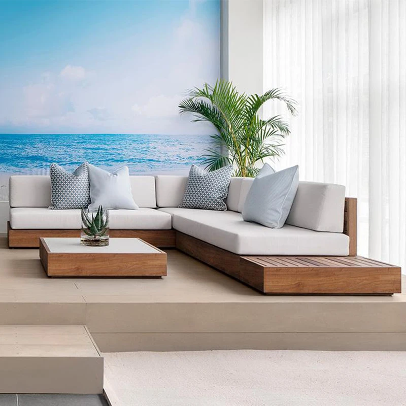 Outdoor-Sofa-Set Wetterfeste Outdoor-Teakholzmöbel Terrassen-Garten-Sofa Sektionales Teakholz-Gartensofa Image