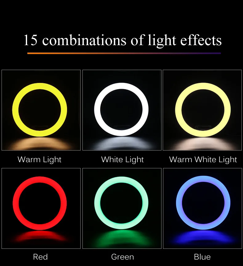 10 "26 cm Selfie Ring Licht RGB Stativ Telefon Ständer Halter Fotografie RingLight Kreis Füllen Licht Led Farbe Lampe trepied Make-Up Image
