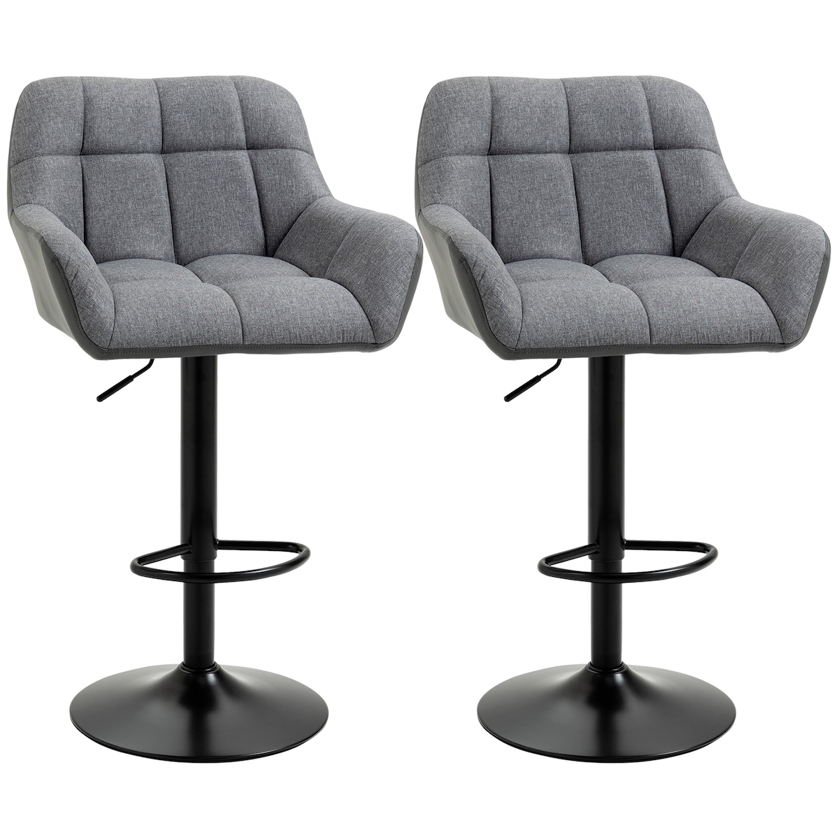 OKWISH Barhocker 2er Set 58x53x114 cm höhenverstellbar 360 Grad drehbar mit Lehne und Fußstütze Grau, stabiler Stahlsockel Image