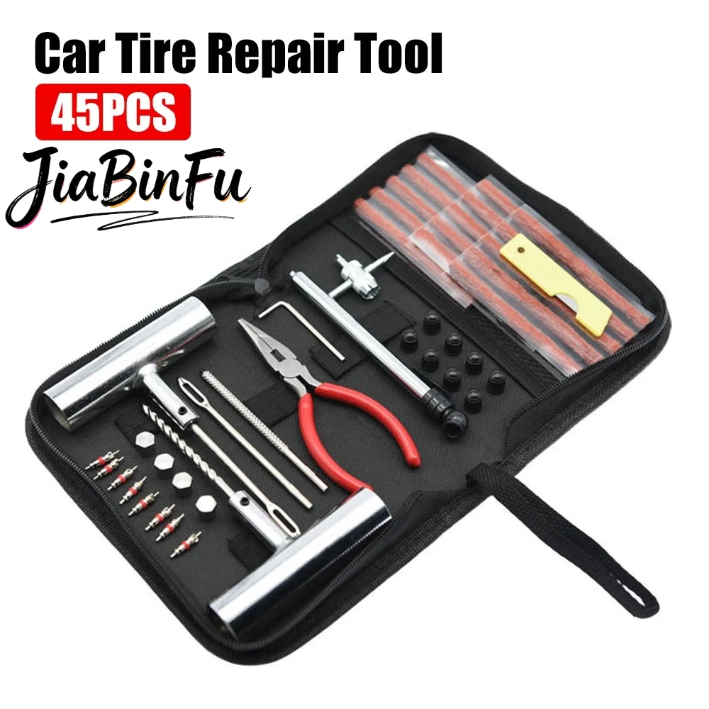 Kit de réparation de pneus, ensemble de réparation de crevaison, outils de changement de pneus pour voiture et moto, accessoires auto et moto, ensemble de 45 pièces