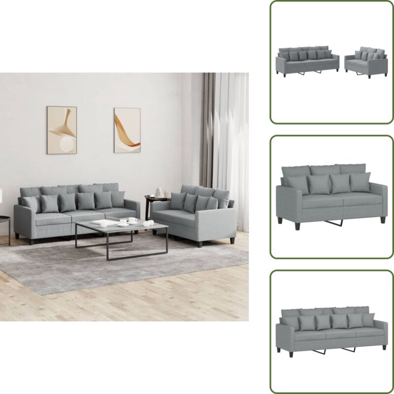 The Living Store Set Di Divani 2 Pz Con Cuscini Grigio Chiaro In Tessuto - Divano A 3 Posti