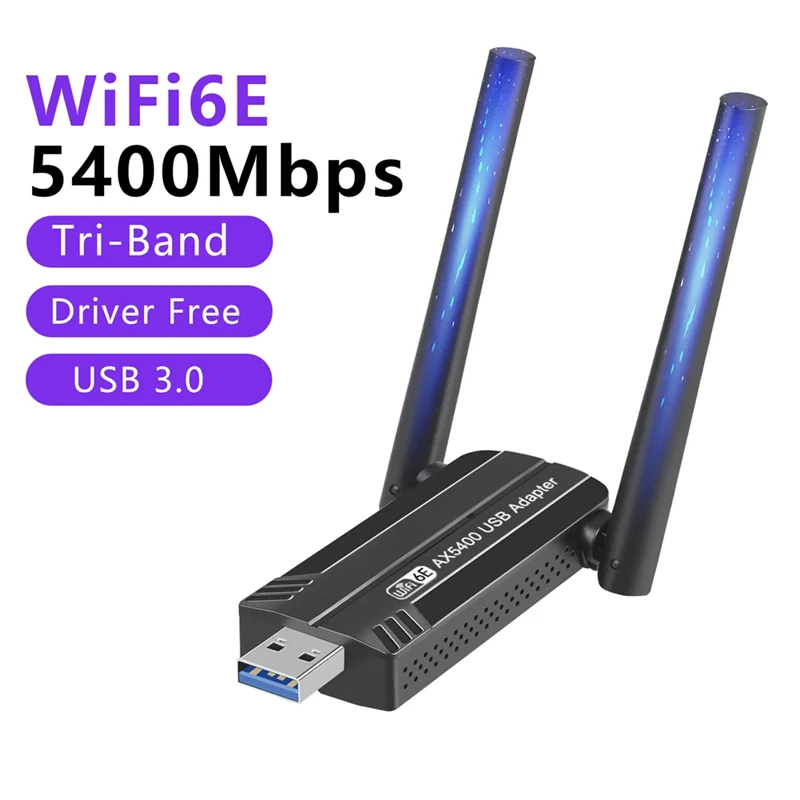 Neue 5400 Mbit/s WiFi 6E Netzwerkkarte USB 3.0 WiFi Adapter Tri-Band 2,4G 5G 6G Wifi Empfänger Dongle für 10 11 Treiber Image
