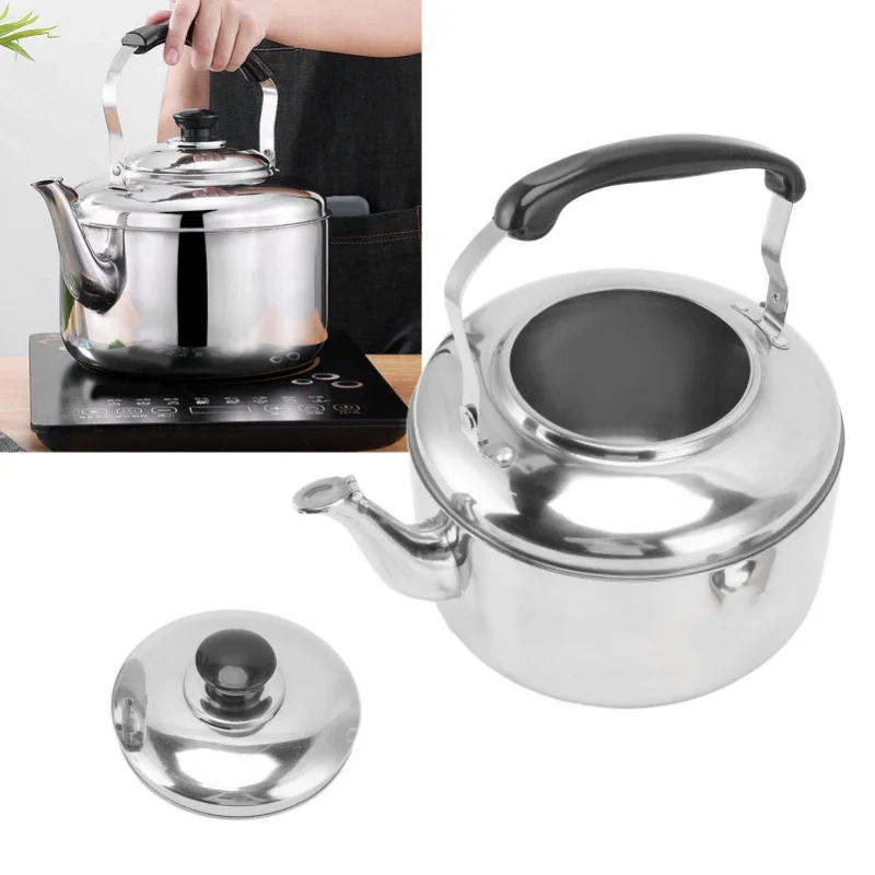 D2 Teekessel, 5 l, großes Fassungsvermögen, rostfrei, Edelstahl, bequemer Griff, Pfeifkessel für Grill, Gasherd, Induktionsherd Image